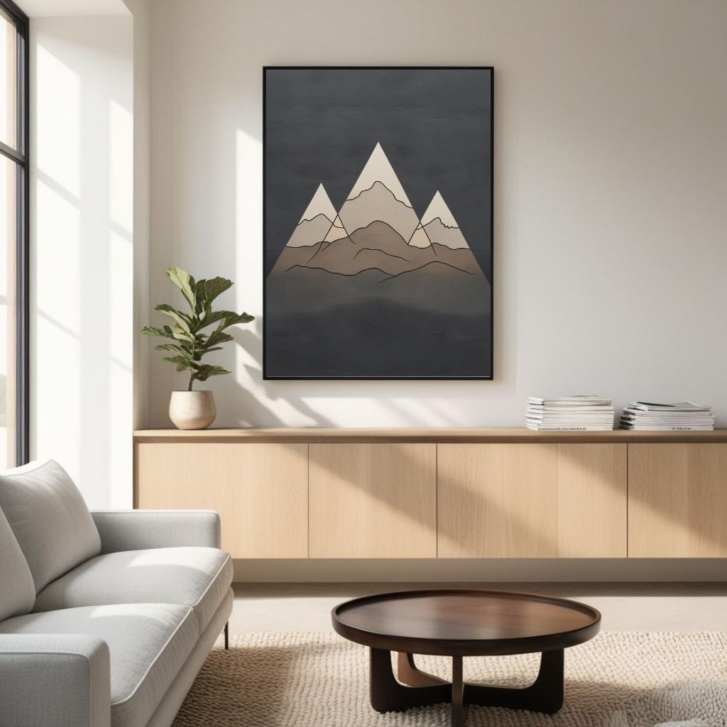 Mountain Line Art Printable, Minimal Mountain Illustration Print, Scandinavian Nature Wall Decor, Neutral Landscape Poster, Digital Download