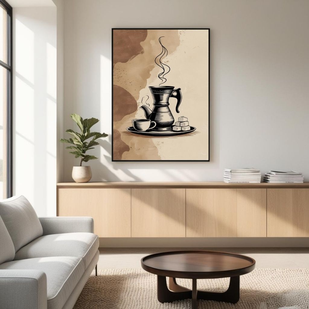 Turkish Coffee Wall Art Printable, Traditional Coffee Pot Kitchen Print, Vintage Café Home Decor, Minimalist Poster, Digital Download
