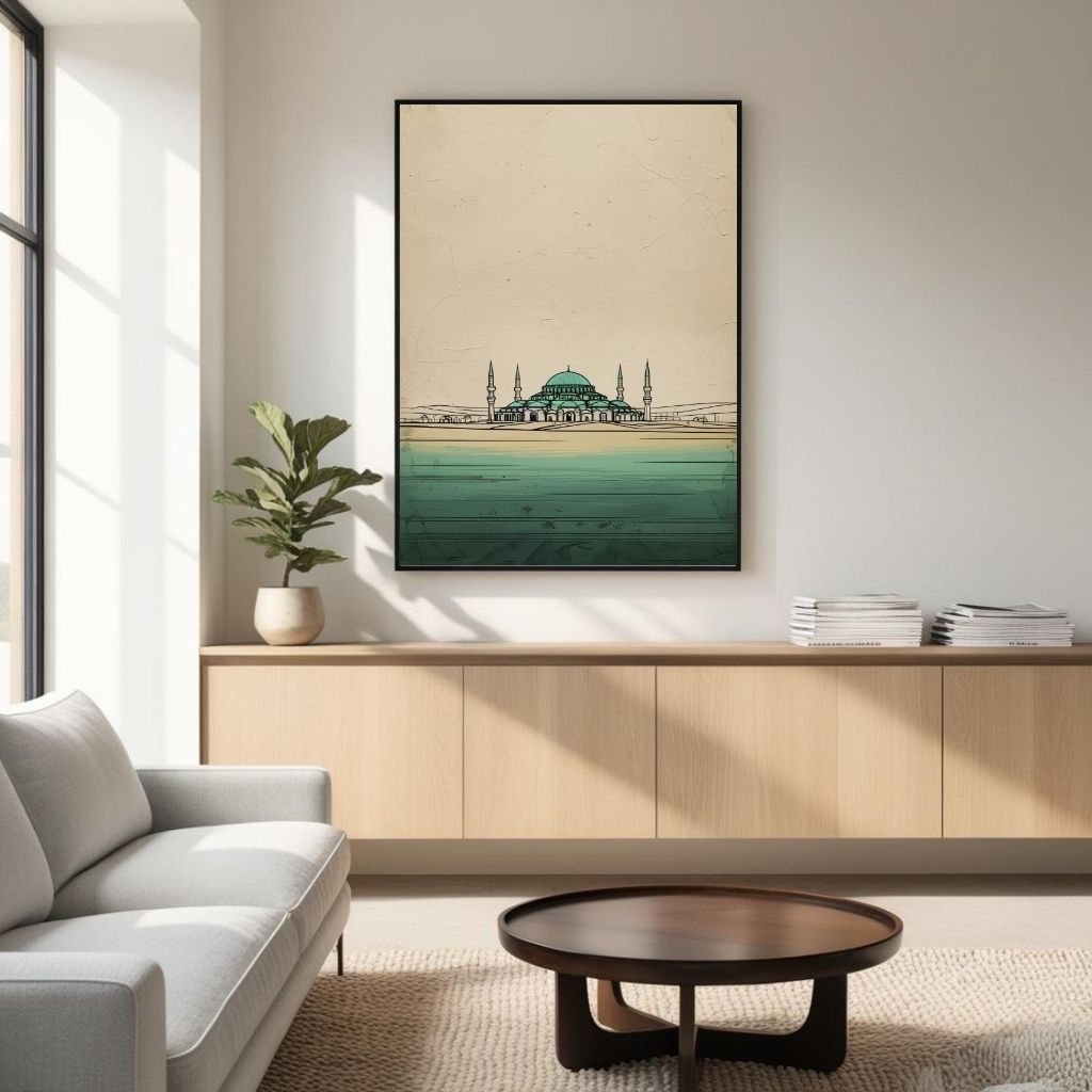 Blue Mosque Wall Art Printable, Sultan Ahmed Mosque Poster, Istanbul Skyline Decor, Minimal Islamic Architecture Print, Digital Download Print