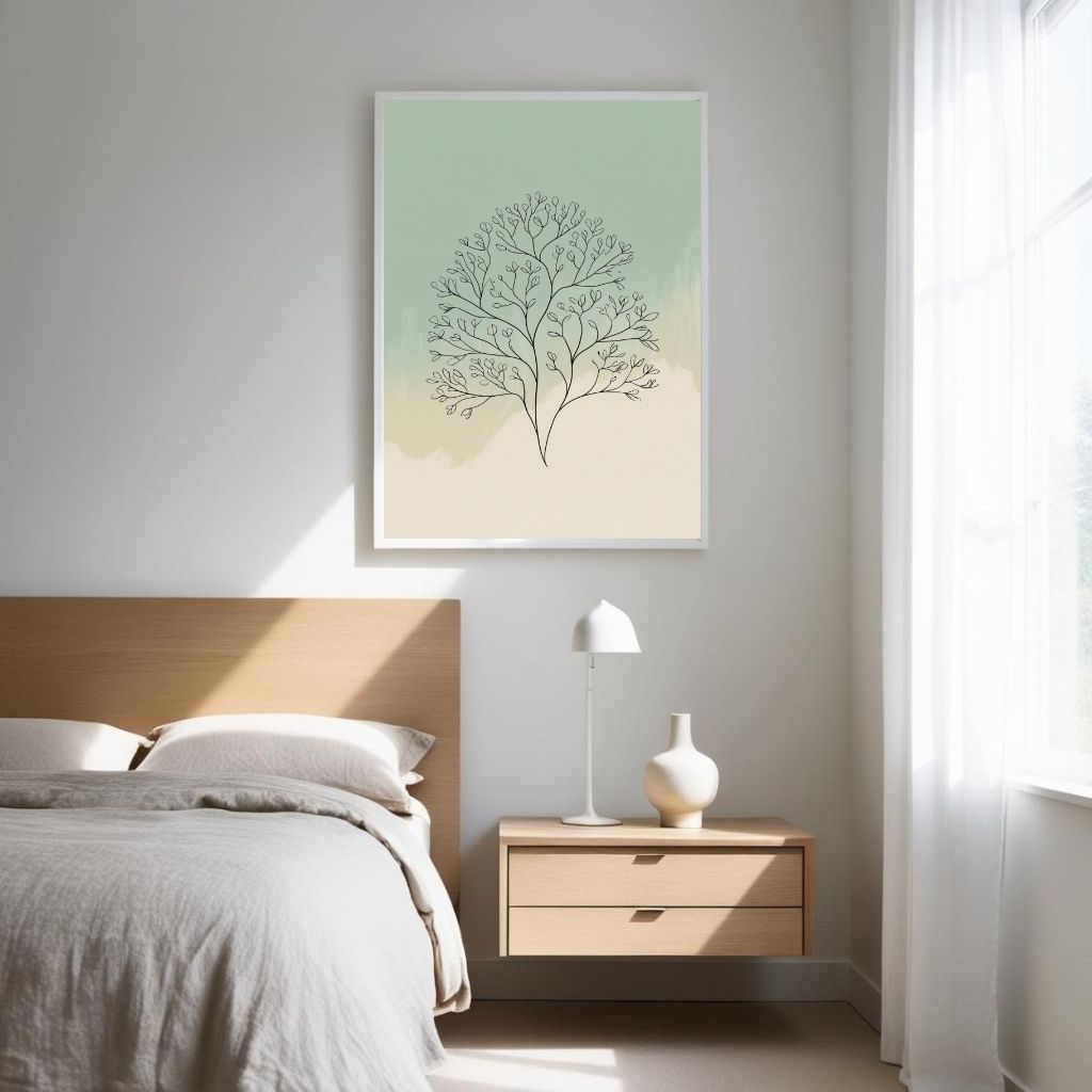 Botanical Line Art Printable, Minimal Leaf Drawing Print, Scandinavian Nature Wall Decor, Neutral Botanical Poster, Digital Download