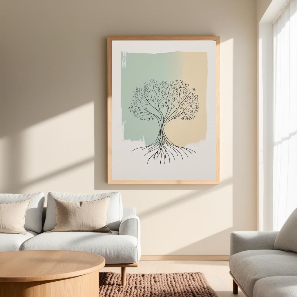 Tree Line Art Printable, Minimal Botanical Drawing, Sage Green Nature Decor, Scandinavian Modern Wall Poster, Digital Download