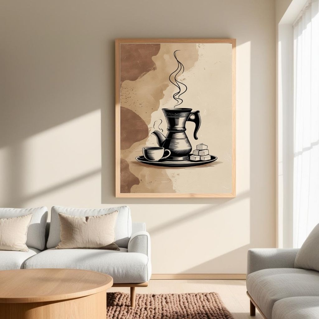 Turkish Coffee Wall Art Printable, Traditional Coffee Pot Kitchen Print, Vintage Café Home Decor, Minimalist Poster, Digital Download