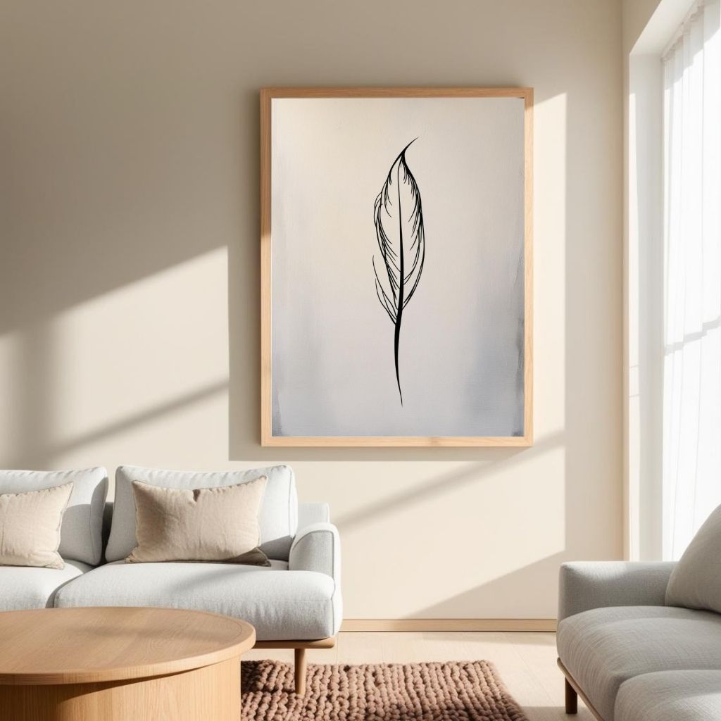 Feather Line Art Printable, Minimal Feather Wall Art, Botanical Line Drawing Poster, Modern Neutral Digital Print, Instant Download Artwork