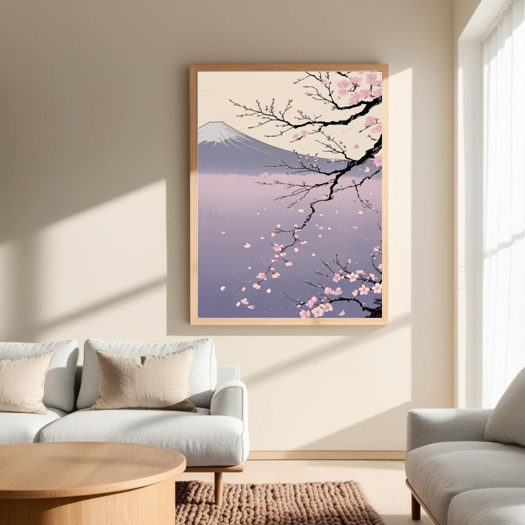 Cherry Blossom Wall Art Printable, Japanese Landscape Decor, Sakura Mountain Poster, Digital Download Print