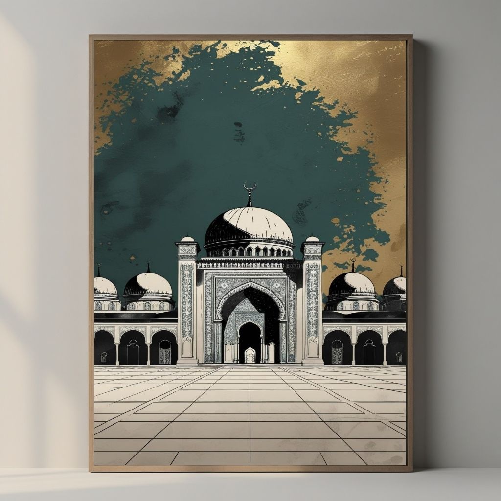 Islamic Mosque Wall Art Printable, Elegant Mosque Architecture Decor, Islamic Digital Download Print