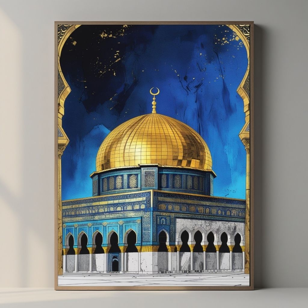 Dome of the Rock Wall Art Printable, Islamic Architecture Poster, Jerusalem Landmark Print, Mosque Wall Decor, Digital Download