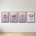 Pastel Floral Wall Art Set of 4 | Minimalist Flower Prints | Elegant Botanical Decor | Digital Download