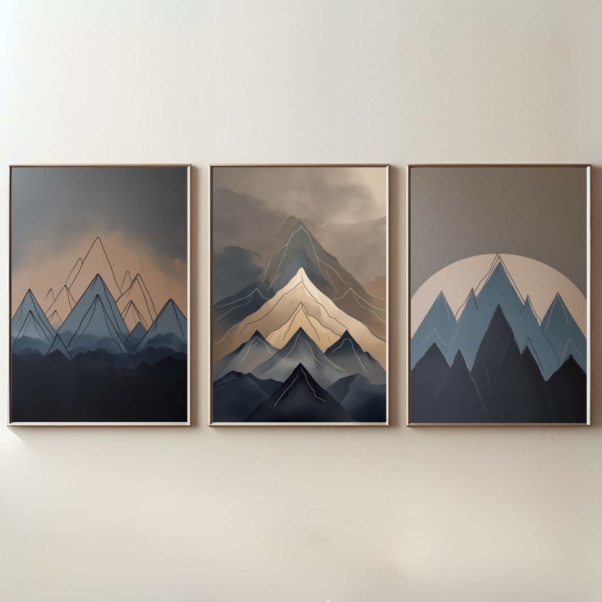 Modern Mountain Wall Art Set of 3 | Abstract Mountain Printable Art | Minimalist Landscape Decor | Neutral Nature Wall Art | Scandinavian Mountain Poster Set | Digital Download
