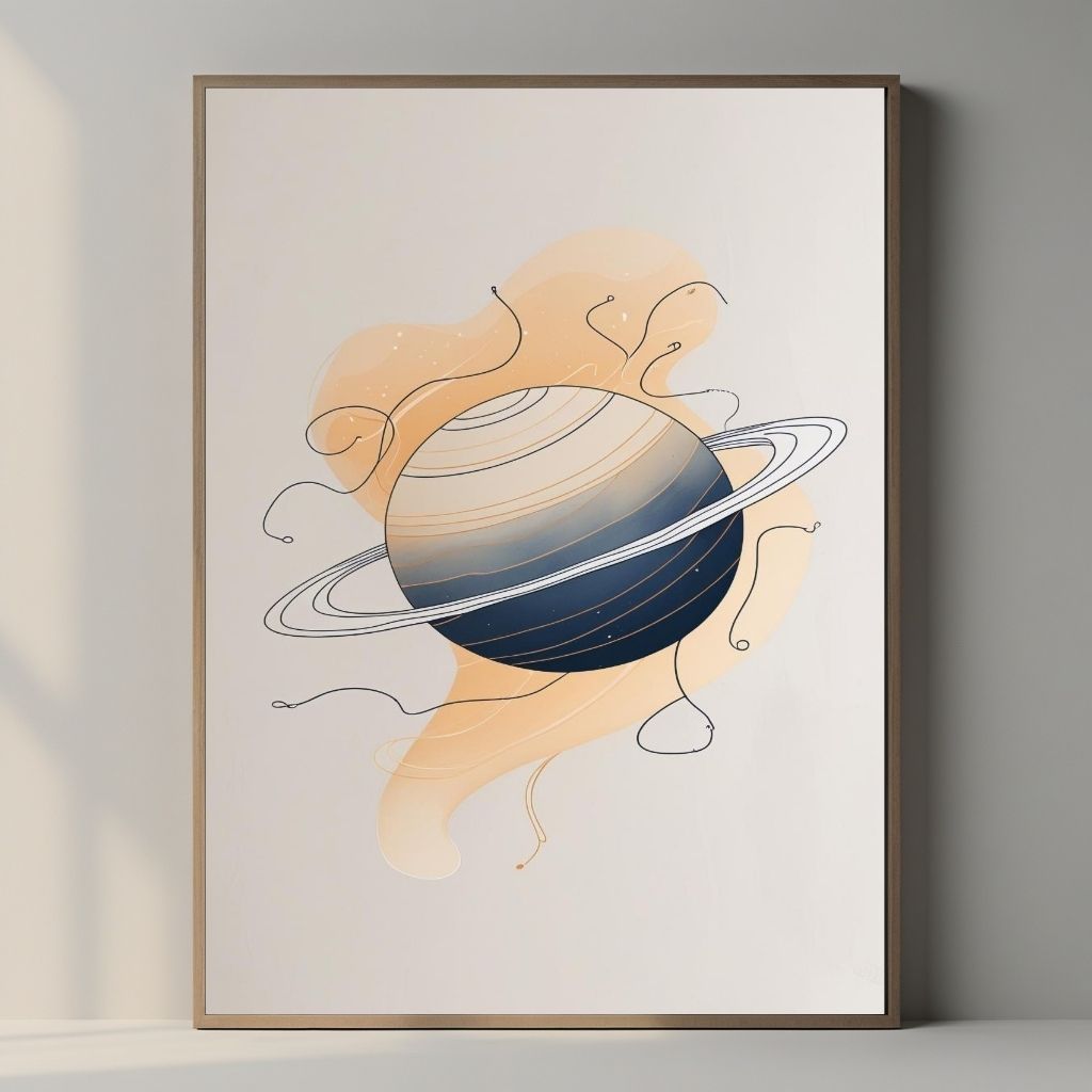 Saturn Planet Wall Art Printable, Minimal Space Poster, Modern Solar System Digital Print, Celestial Home Decor, Instant Download Artwork