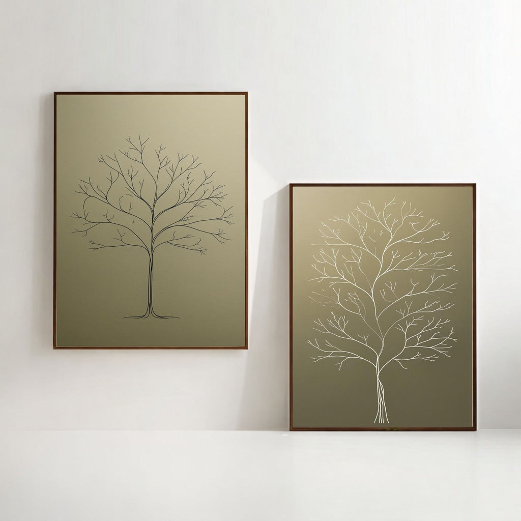 Minimalist Tree Wall Art Set of 2 Scandinavian Botanical Prints