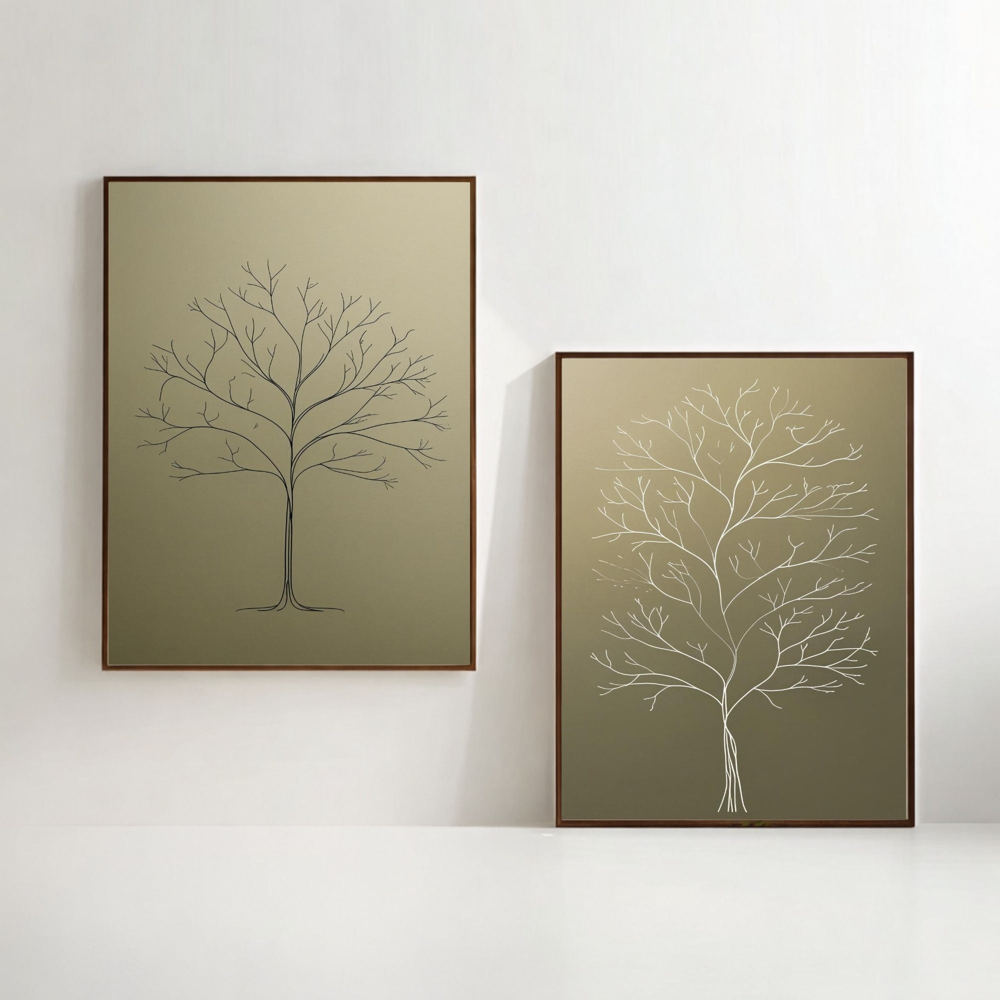 Minimalist Tree Wall Art Set of 2 Scandinavian Botanical Prints