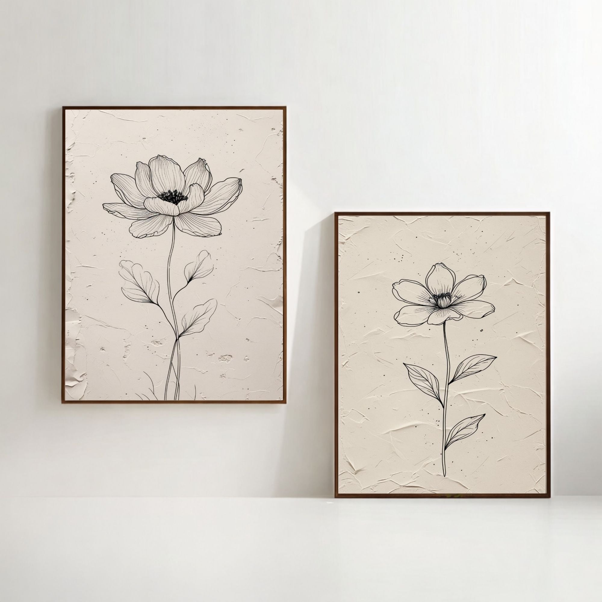 Minimalist Botanical Flower Wall Art Set of 2 | Black and White Floral Line Drawing Prints | Neutral Modern Flower Decor | Scandinavian Botanical Artwork | Printable Wall Art