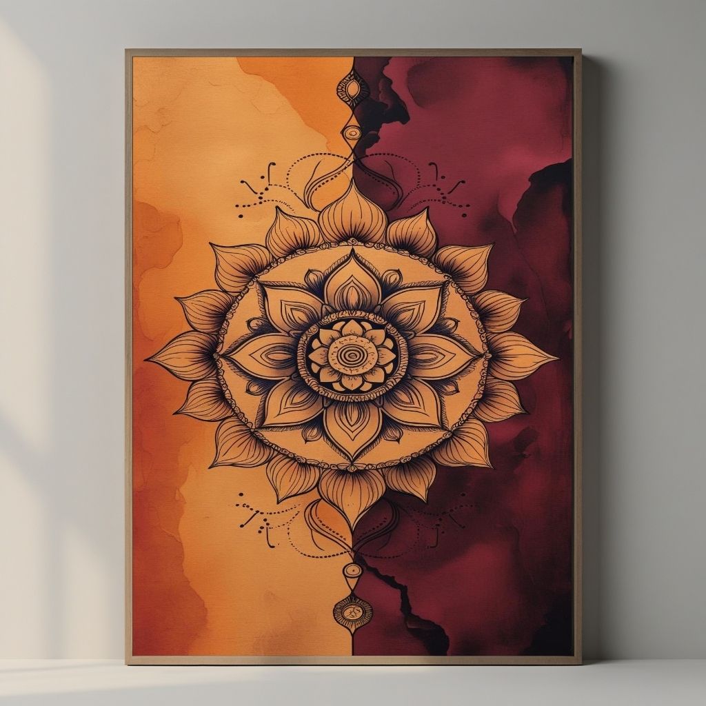 Mandala Wall Art Printable, Lotus Mandala Poster, Boho Spiritual Decor, Meditation Wall Print, Digital Download Print