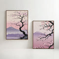 Japanese Cherry Blossom Wall Art Set of 2 | Sakura Tree Prints | Mount Fuji Landscape Decor | Pink Japanese Wall Art | Zen Nature Artwork | Digital Download