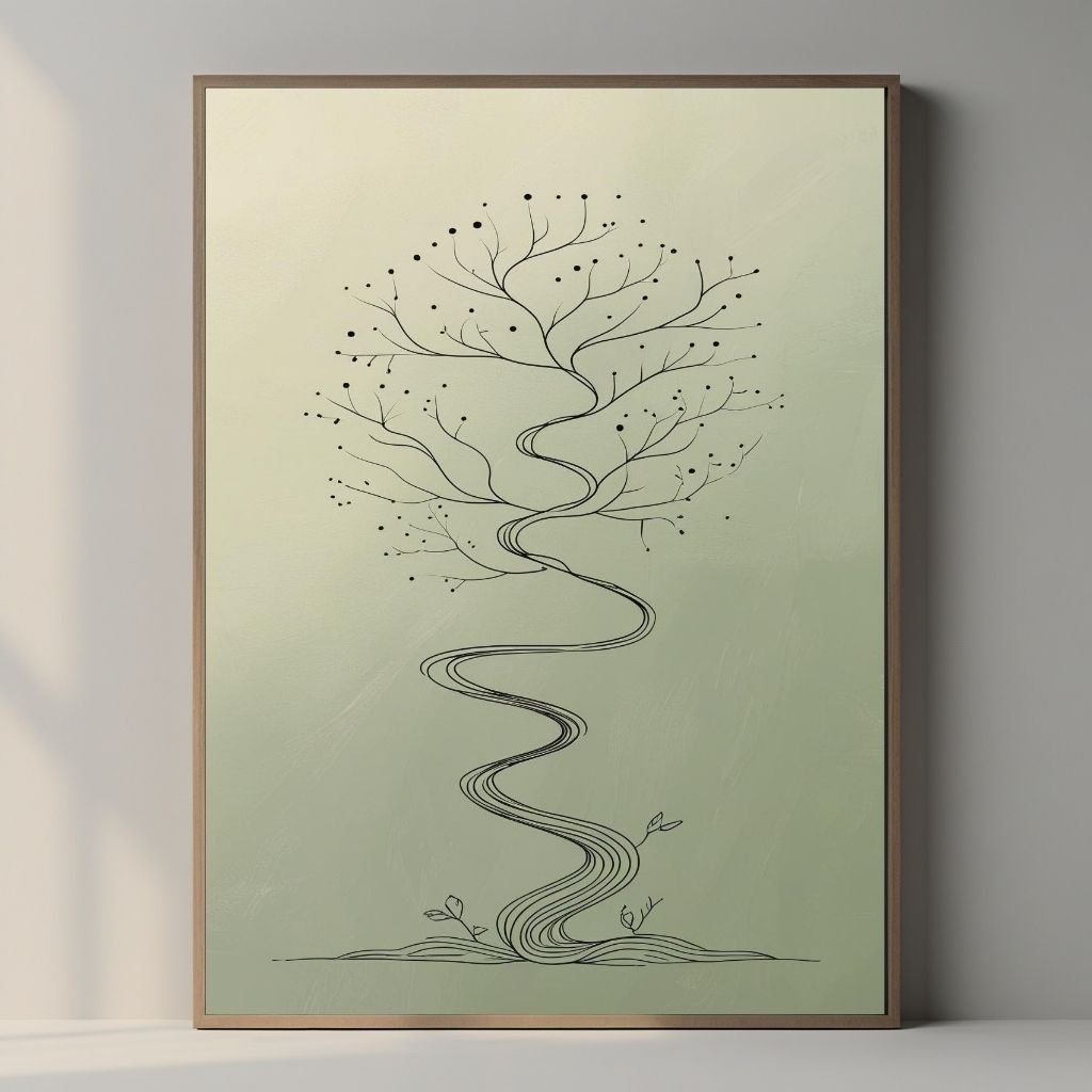Minimal Tree Line Art Printable, Modern Botanical Wall Art, Scandinavian Nature Poster, Abstract Tree Drawing, Digital Download