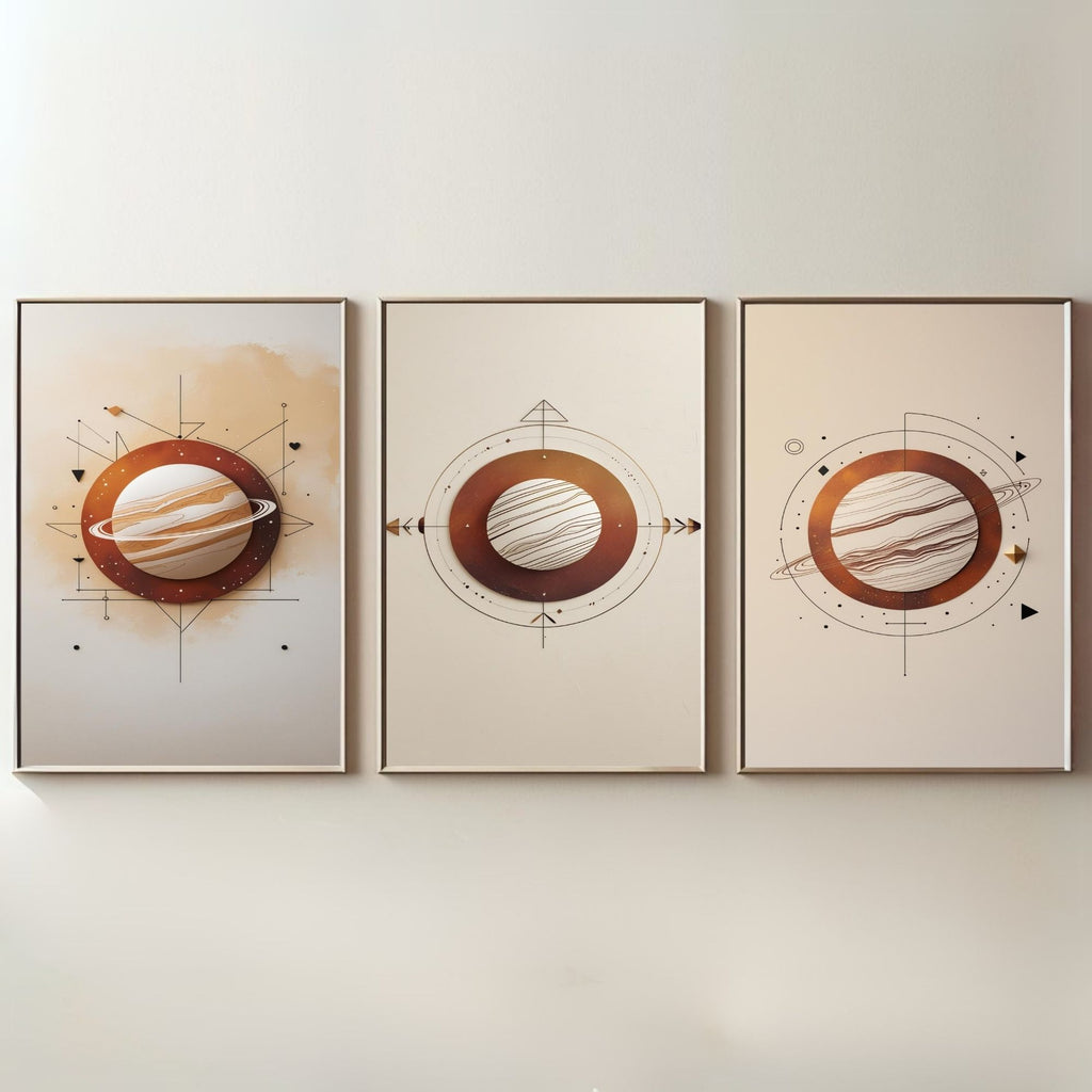 Minimalist Planet Wall Art Set of 3 | Abstract Saturn Prints | Modern Space Decor | Geometric Celestial Artwork | Digital Download