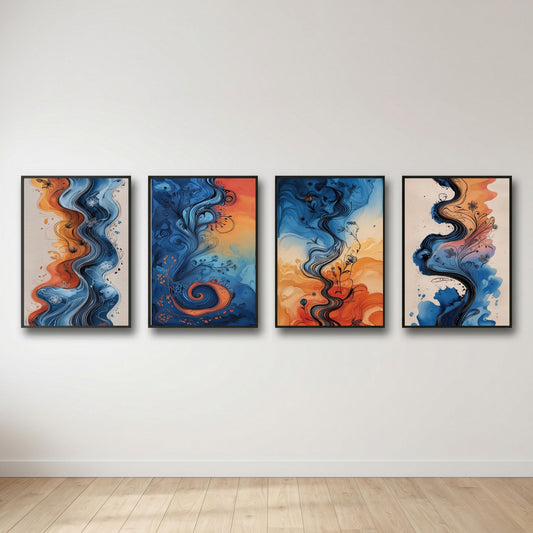 Abstract Fluid Wall Art Set of 4 | Modern Colorful Prints | Contemporary Living Room Decor | Digital Download