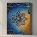 Islamic Geometric Wall Art Blue Gold Mandala Printable Poster