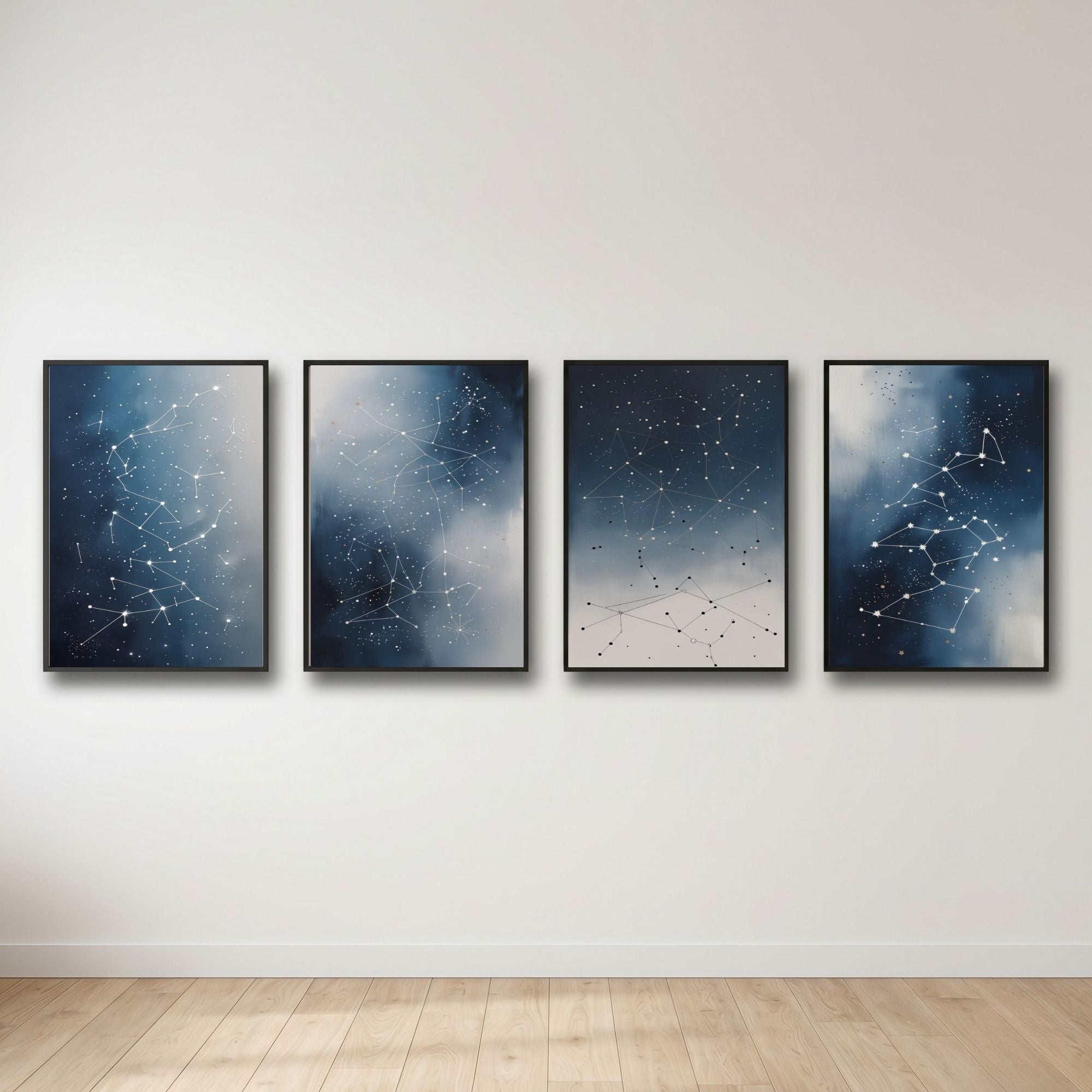 Constellation Wall Art Set of 4 | Celestial Star Map Prints | Modern Astronomy Decor | Digital Download