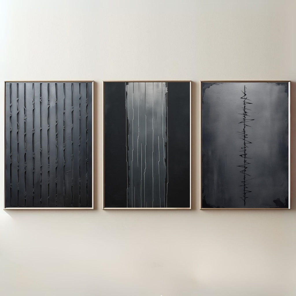 Black Minimalist Wall Art Set of 3 | Modern Abstract Line Prints | Contemporary Monochrome Decor | Digital Download