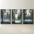 Misty Pine Forest Wall Art Set of 3 | Foggy Woodland Prints | Scandinavian Nature Decor | Evergreen Forest Artwork | Digital Download