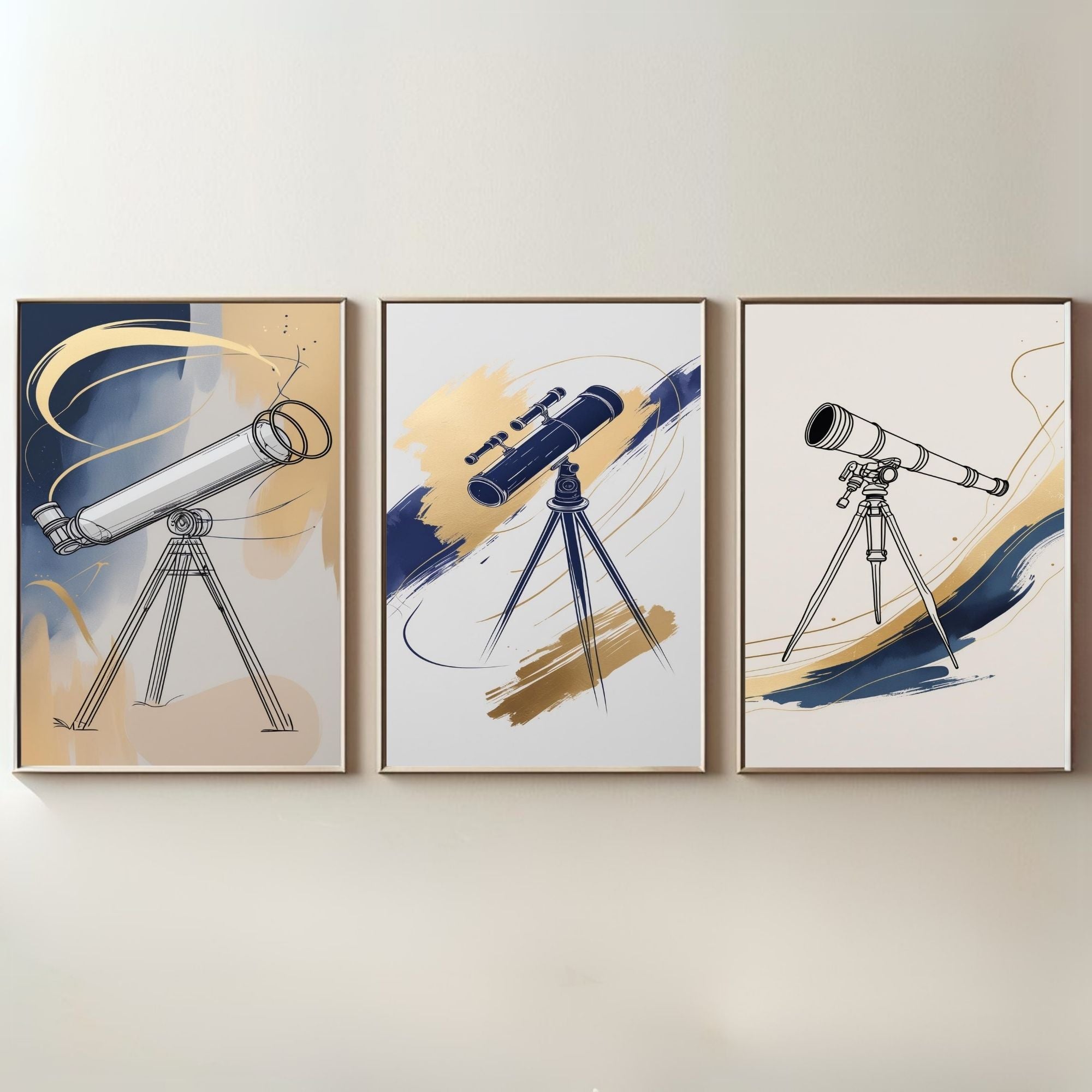 Telescope Wall Art Set of 3 | Astronomy Observatory Prints | Space Lover Decor | Scientific Illustration Artwork | Modern Celestial Wall Art | Digital Download