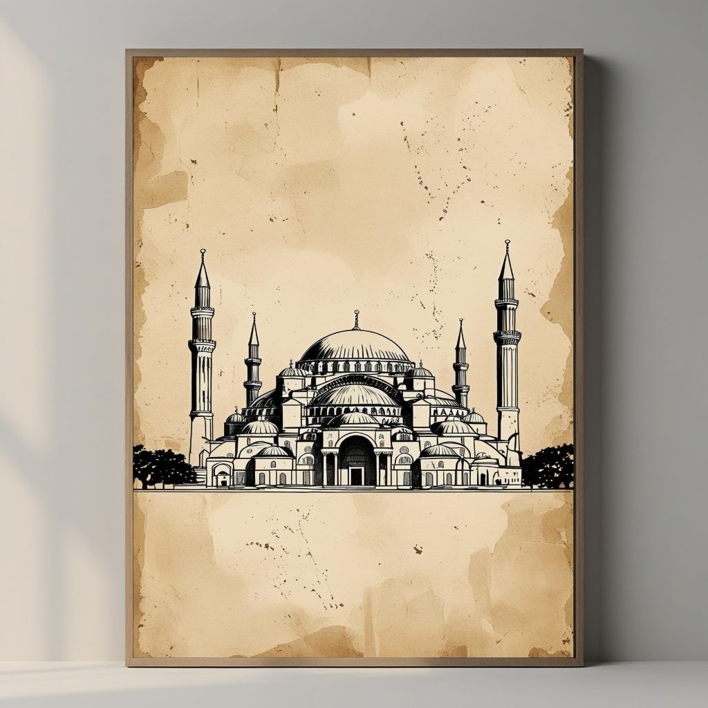 Hagia Sophia Wall Art Printable, Minimal Mosque Poster, Istanbul Architecture Print, Historic Landmark Decor, Digital Download