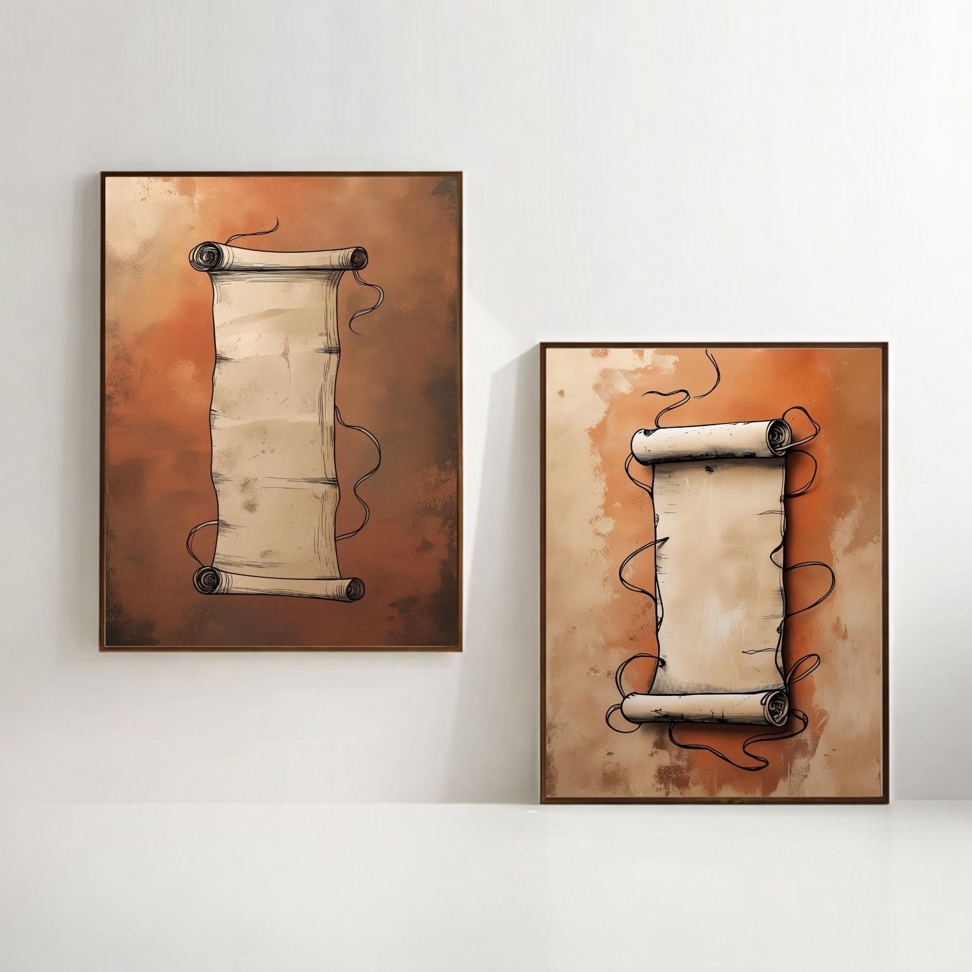 Vintage Scroll Wall Art Set of 2 | Printable Boho Wall Decor | Neutral Beige Art Prints