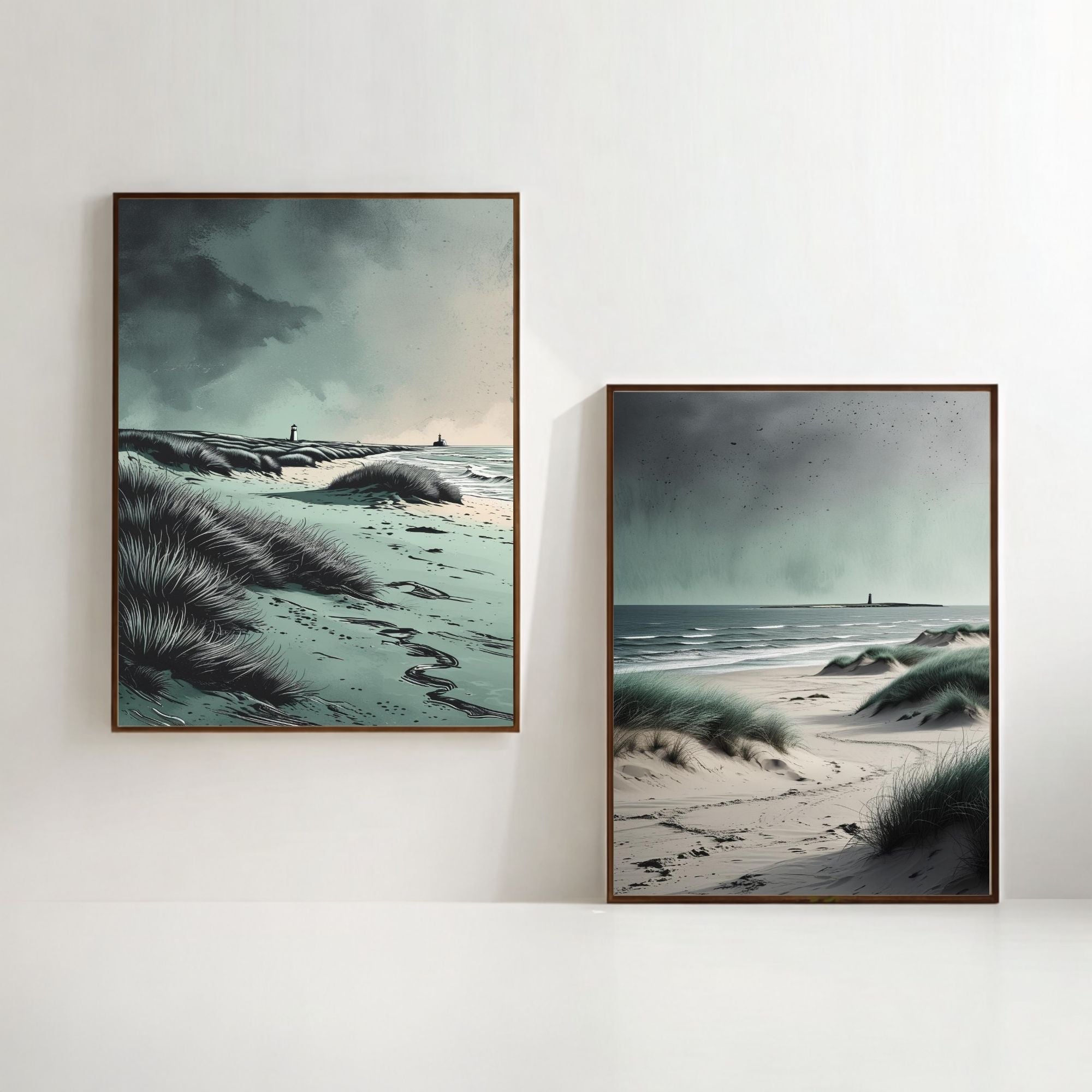Coastal Beach Wall Art Set of 2 Ocean Landscape Printable Decor