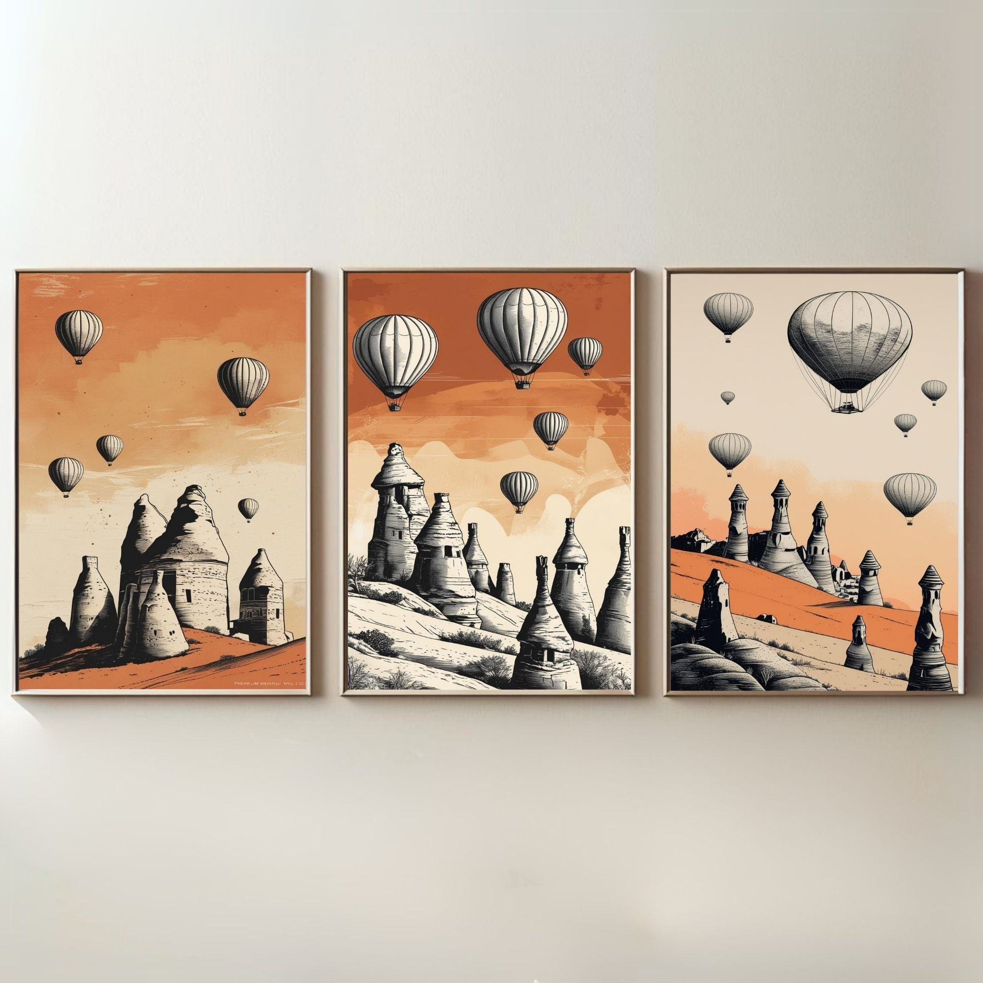 Cappadocia Hot Air Balloon Wall Art Set of 3 | Turkish Landscape Prints | Cappadocia Travel Decor | Boho Desert Wall Art | Vintage Adventure Artwork | Digital Download