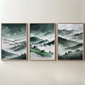 Green Mountain Valley Wall Art Set of 3 | Misty Hills Landscape Prints | Rustic Countryside Decor | Digital Download