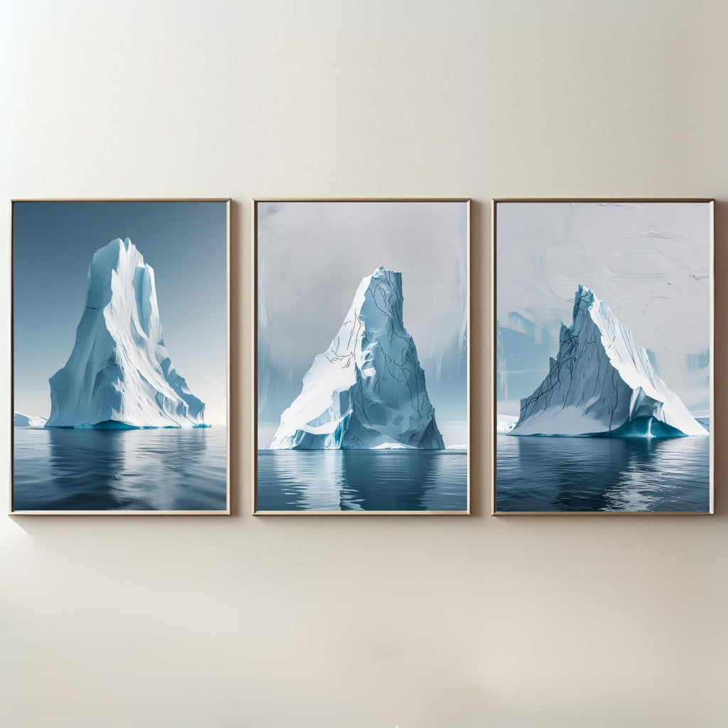Iceberg Wall Art Set of 3 | Arctic Ocean Landscape Prints | Modern Coastal Nature Decor | Digital Download
