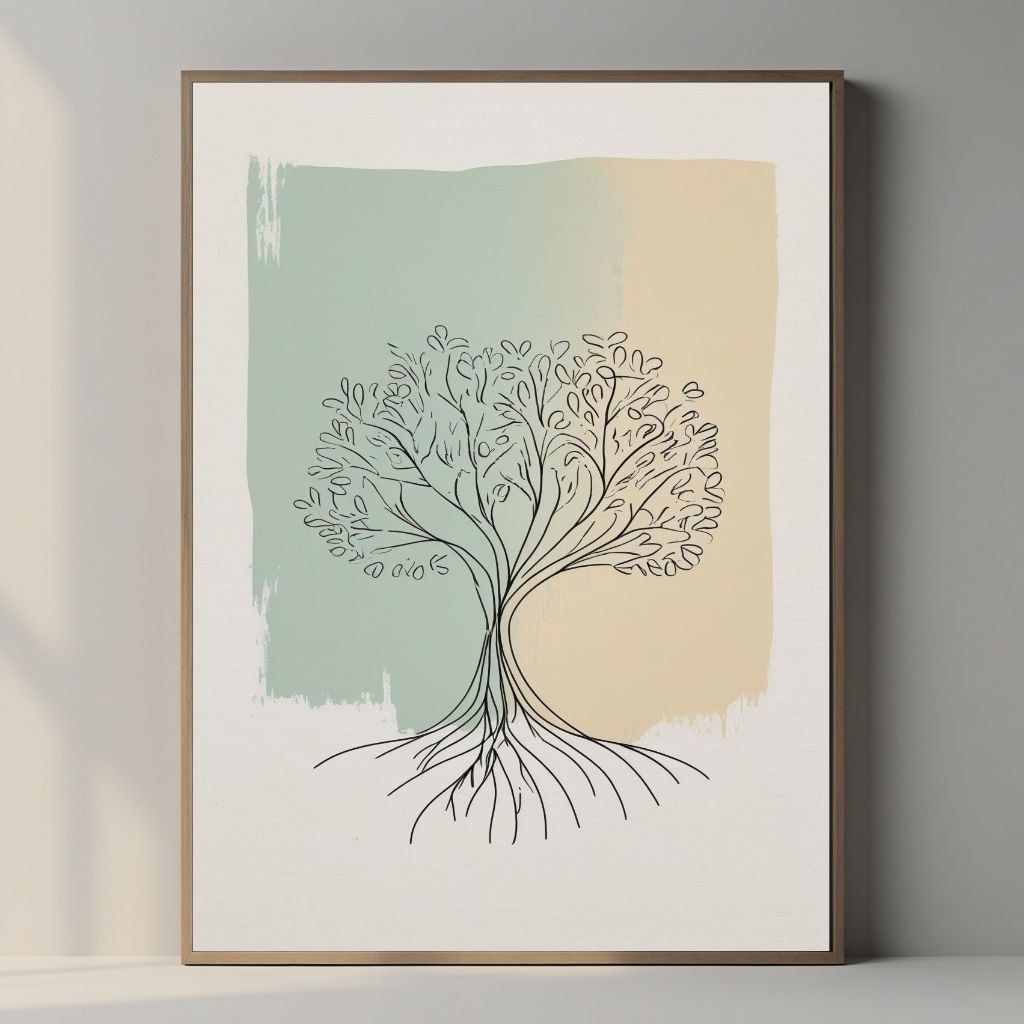 Tree Line Art Printable, Minimal Botanical Drawing, Sage Green Nature Decor, Scandinavian Modern Wall Poster, Digital Download