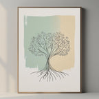 Tree Line Art Printable, Minimal Botanical Drawing, Sage Green Nature Decor, Scandinavian Modern Wall Poster, Digital Download
