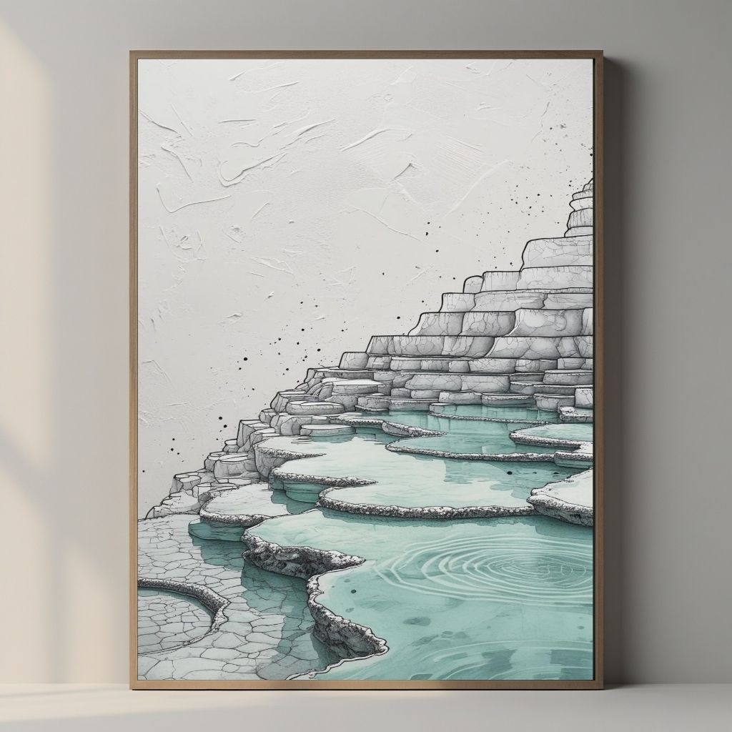 Travertine Wall Art Printable | Minimal Mineral Pool Landscape | Modern Nature Wall Decor | Scandinavian Digital Download Poster