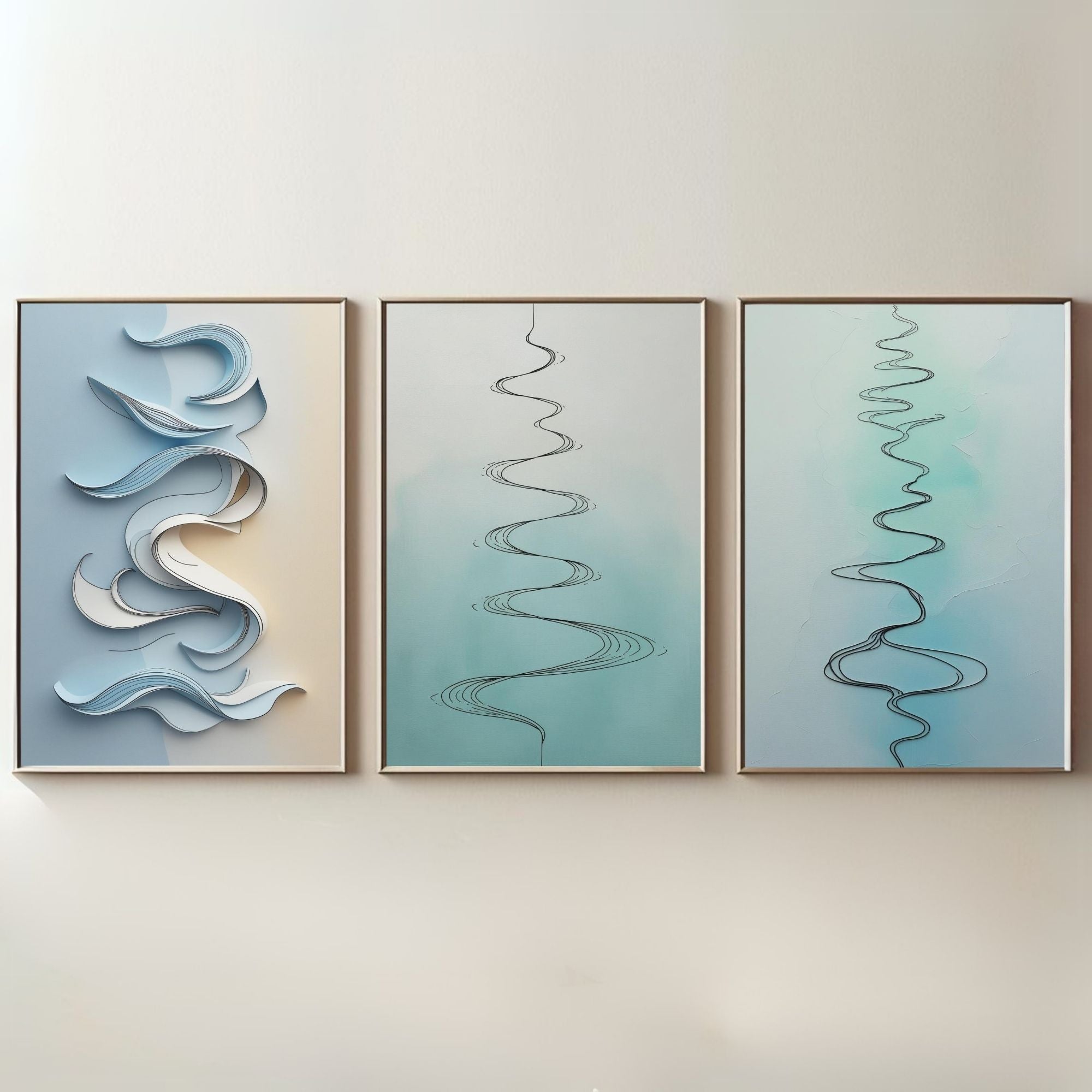 Minimalist Abstract Line Wall Art Set of 3 | Modern Flowing Curves Prints | Scandinavian Contemporary Decor | Digital Download