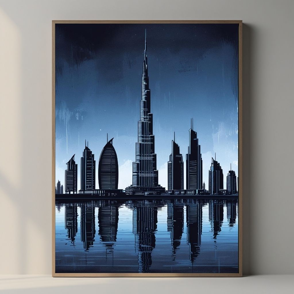 Dubai Skyline Wall Art Printable, Burj Khalifa Poster, Modern Dubai Cityscape Print, Luxury Architecture Wall Decor, Digital Download