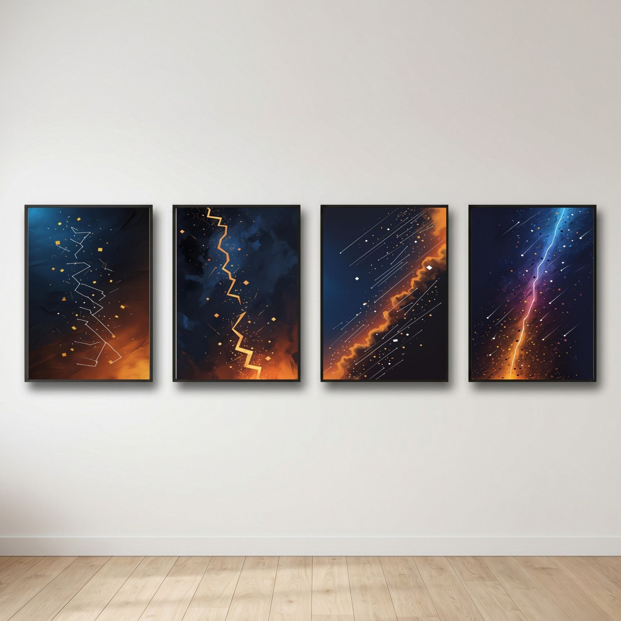 Cosmic Lightning Wall Art Set of 4 | Abstract Galaxy Prints | Celestial Space Decor | Digital Download