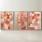 Abstract Puzzle Wall Art Set of 3 | Modern Geometric Puzzle Prints | Coral Beige Contemporary Decor | Minimalist Gallery Wall | Digital Download