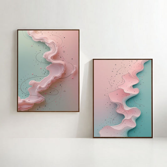 Abstract Pastel Wall Art Set of 2 Printable, Contemporary Pink Abstract Prints, Modern Home Decor, Digital Download