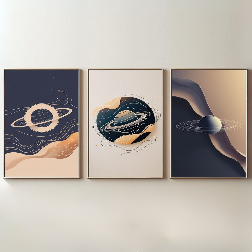 Saturn Planet Wall Art Set of 3 | Abstract Space Prints | Modern Celestial Decor | Digital Download