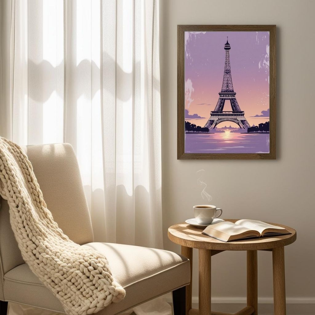 Eiffel Tower Wall Art Printable, Paris Sunset Poster, French Landmark Digital Print, Romantic Paris Decor, Instant Download Artwork