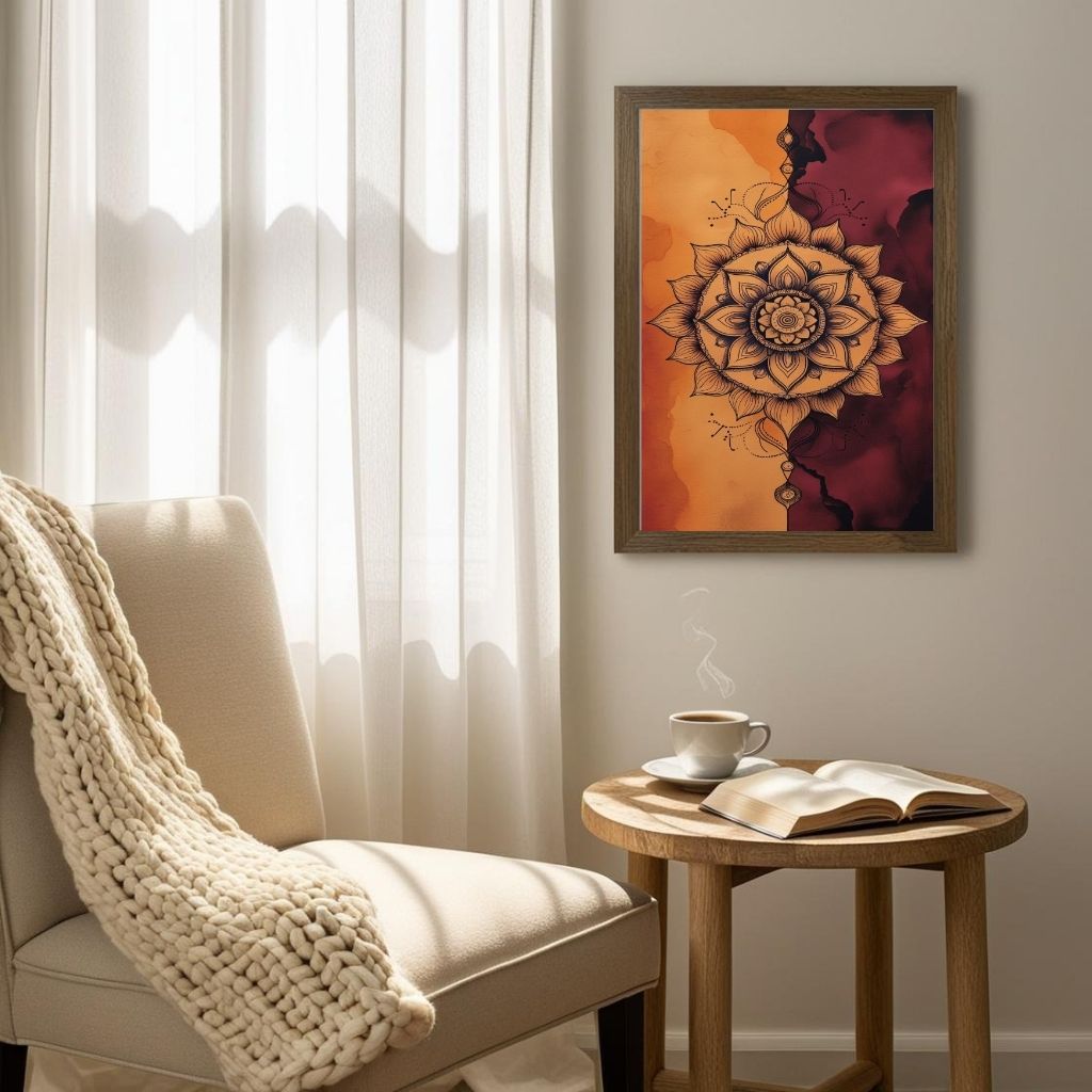Mandala Wall Art Printable, Lotus Mandala Poster, Boho Spiritual Decor, Meditation Wall Print, Digital Download Print