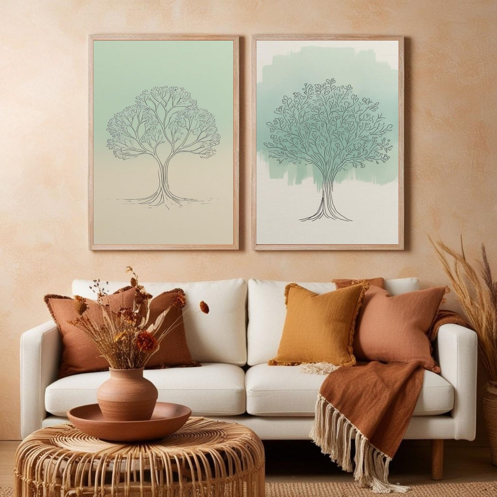 Minimalist Tree Wall Art Set of 2 | Botanical Line Drawing Printable Art | Sage Green Nature Decor | Scandinavian Tree Poster Set | Modern Organic Wall Art | Digital Download