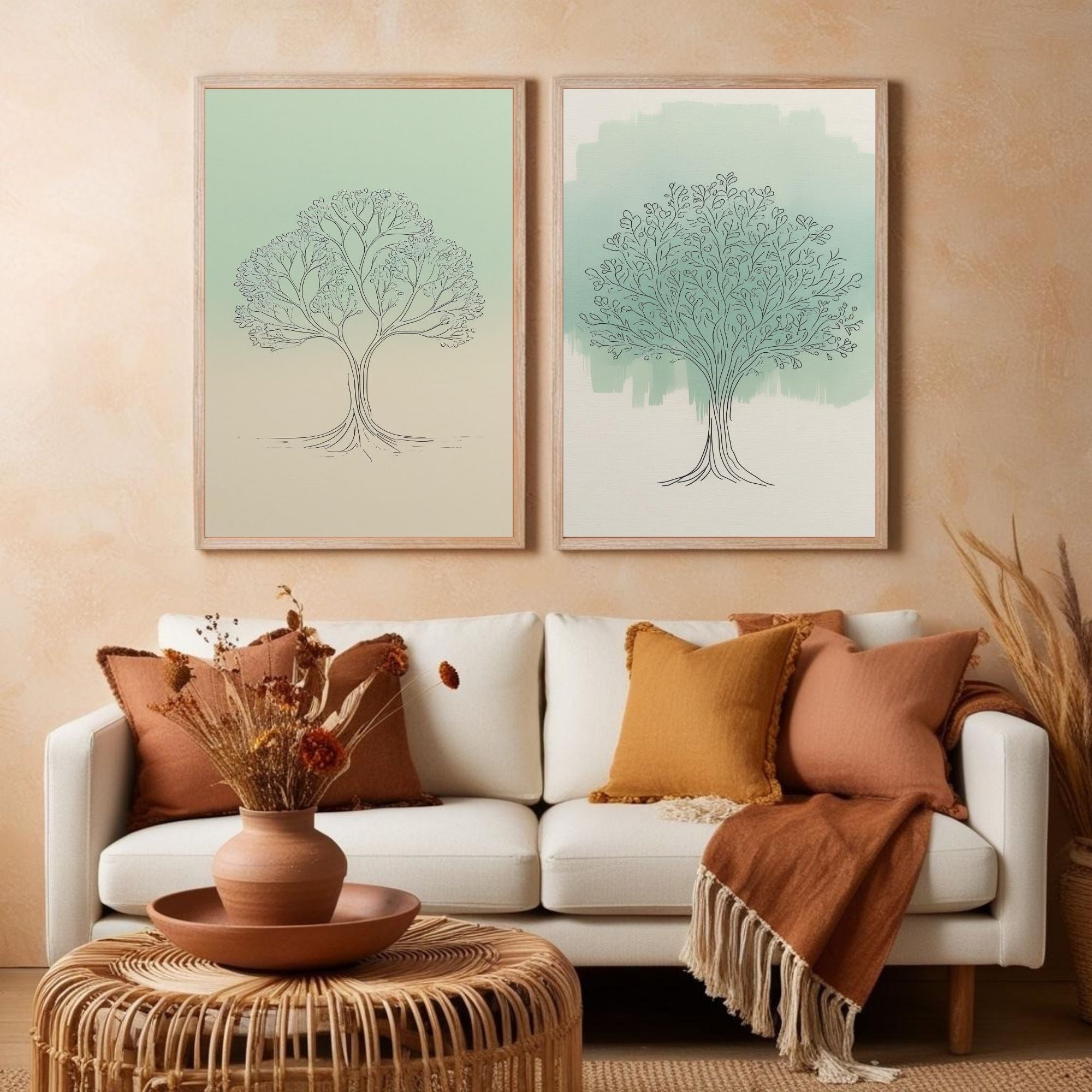Minimalist Tree Wall Art Set of 2 | Botanical Line Drawing Printable Art | Sage Green Nature Decor | Scandinavian Tree Poster Set | Modern Organic Wall Art | Digital Download
