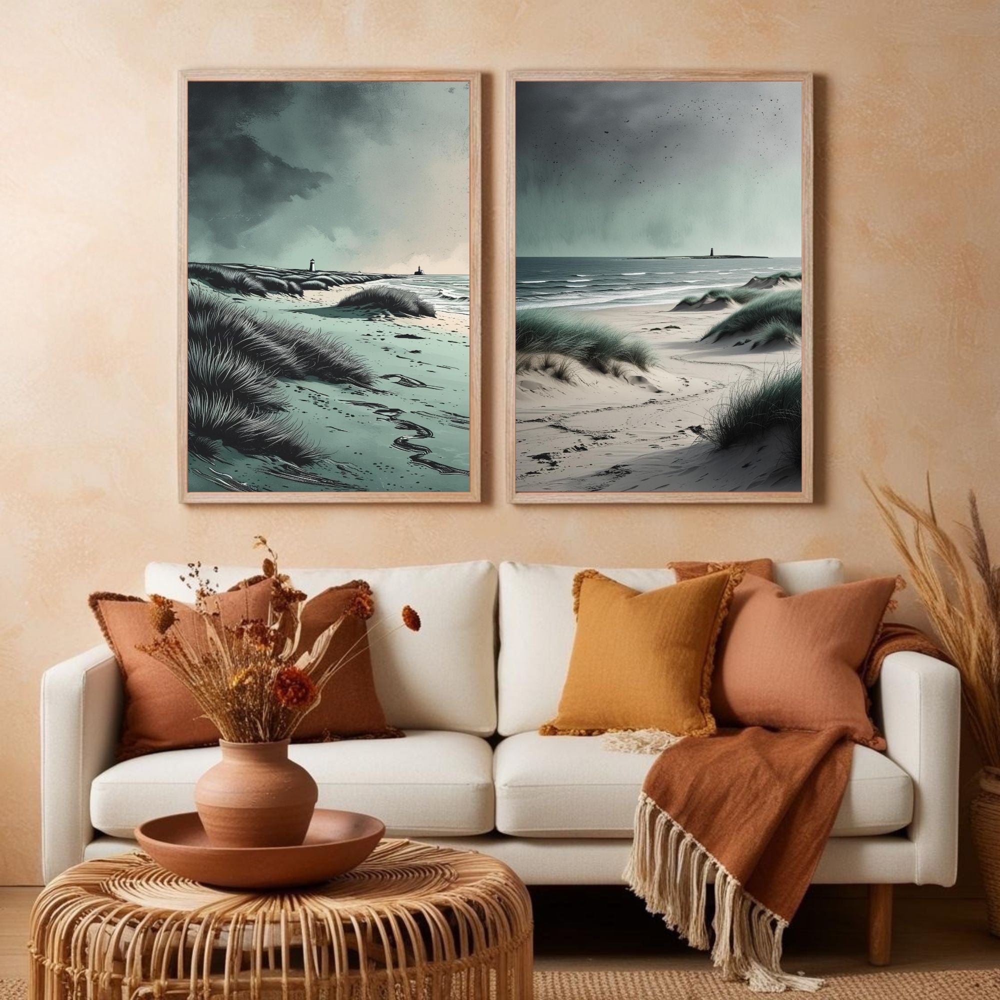 Coastal Beach Wall Art Set of 2 Ocean Landscape Printable Decor