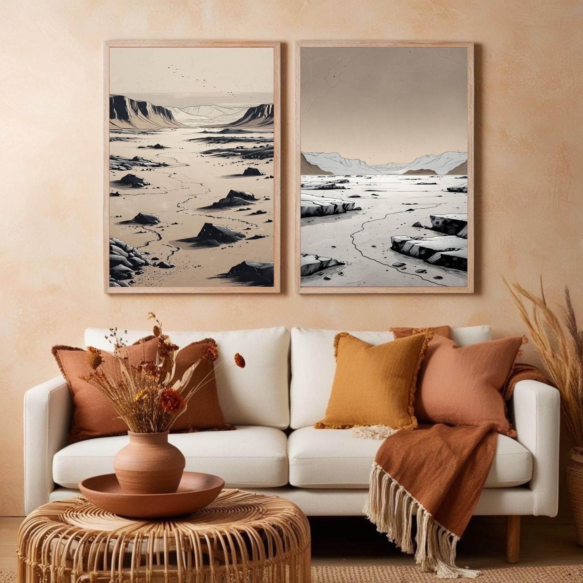 Desert Landscape Wall Art Set of 2 Minimalist Canyon Prints