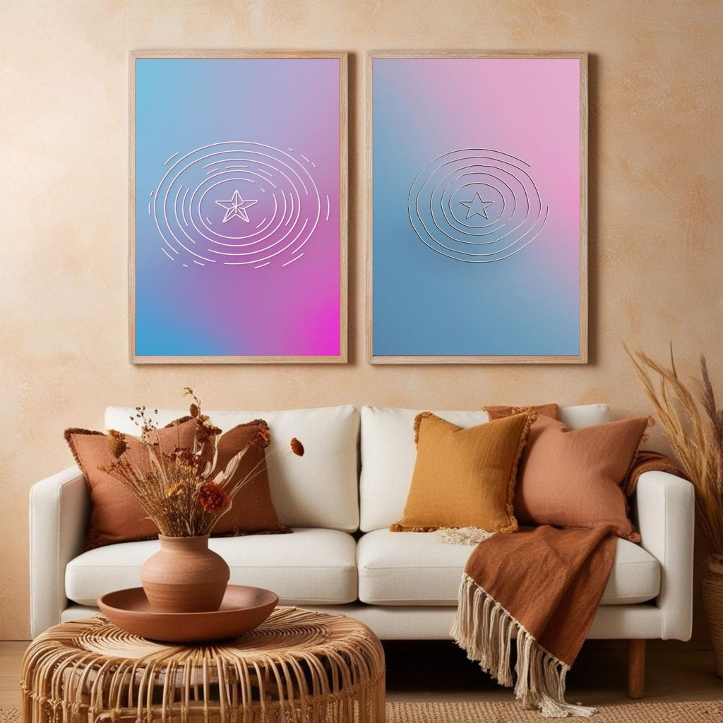 Abstract Gradient Wall Art Set of 2 Modern Minimalist Prints