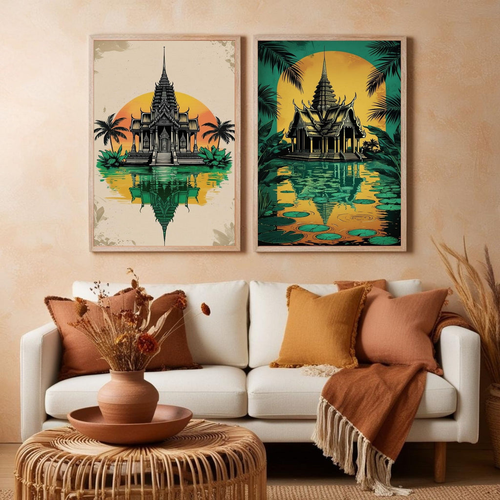Thai Temple Wall Art Set of 2 Tropical Printable Decor