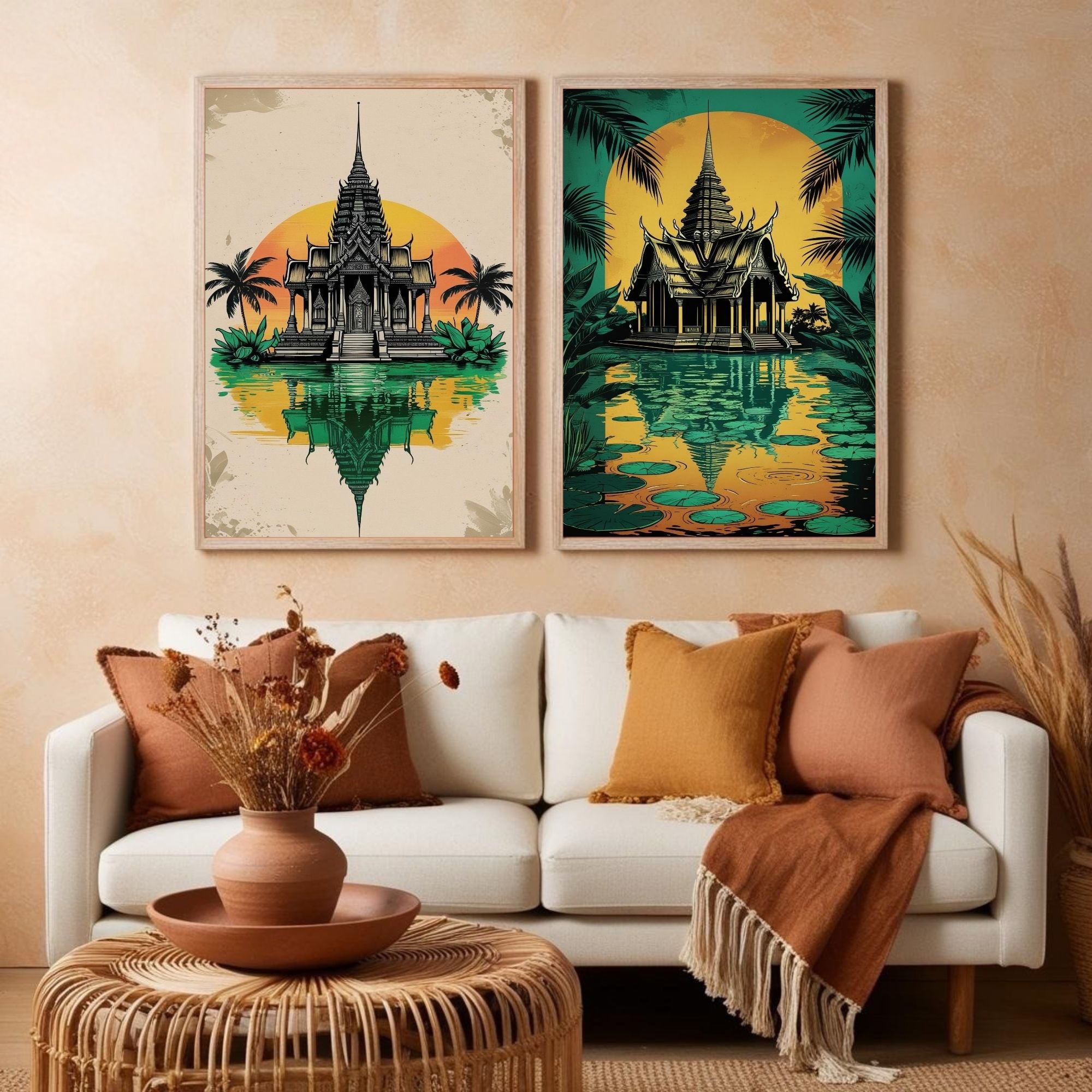 Thai Temple Wall Art Set of 2 Tropical Printable Decor